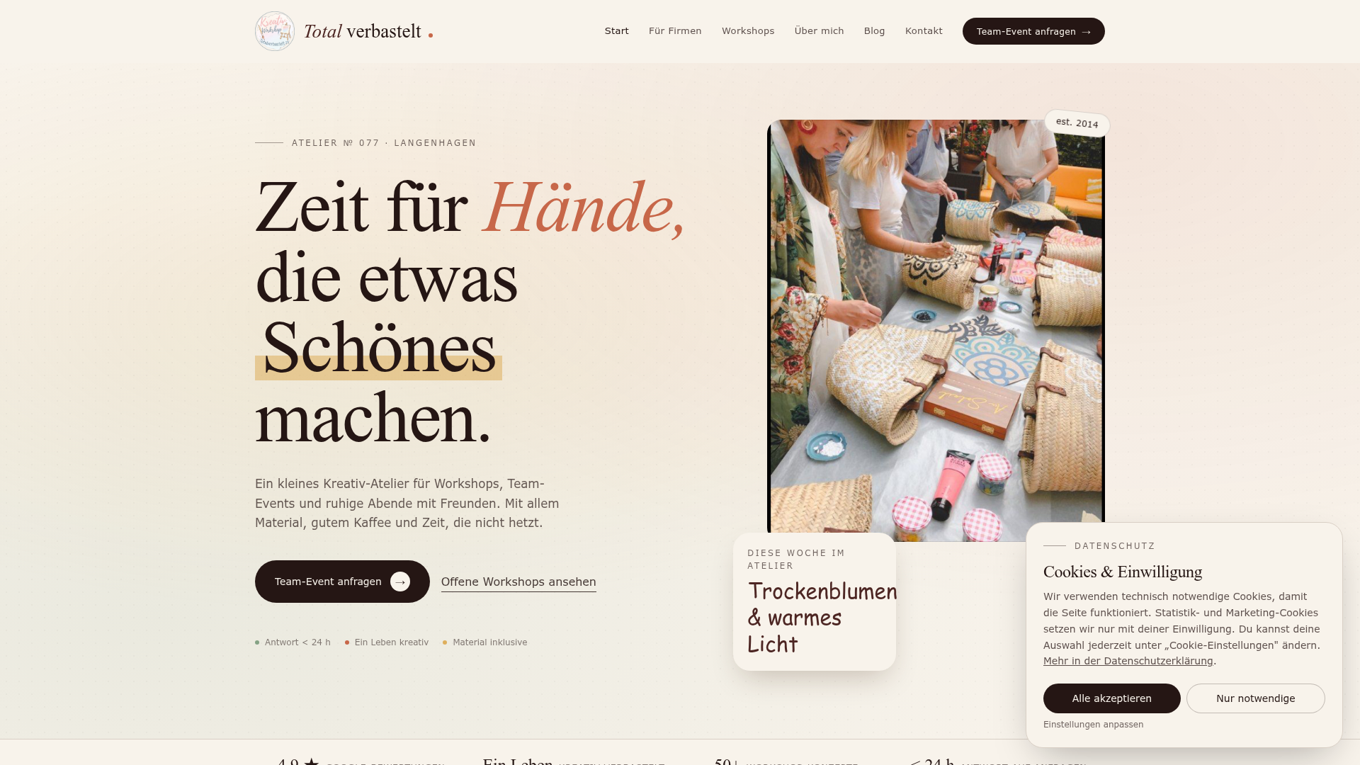 Live-Vorschau der Website totalverbastelt.de